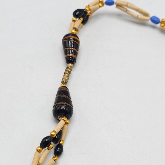 Handcrafted Multicolor Glass Bead Bamboo Necklace With Gold Accents - Picture 5 of 6